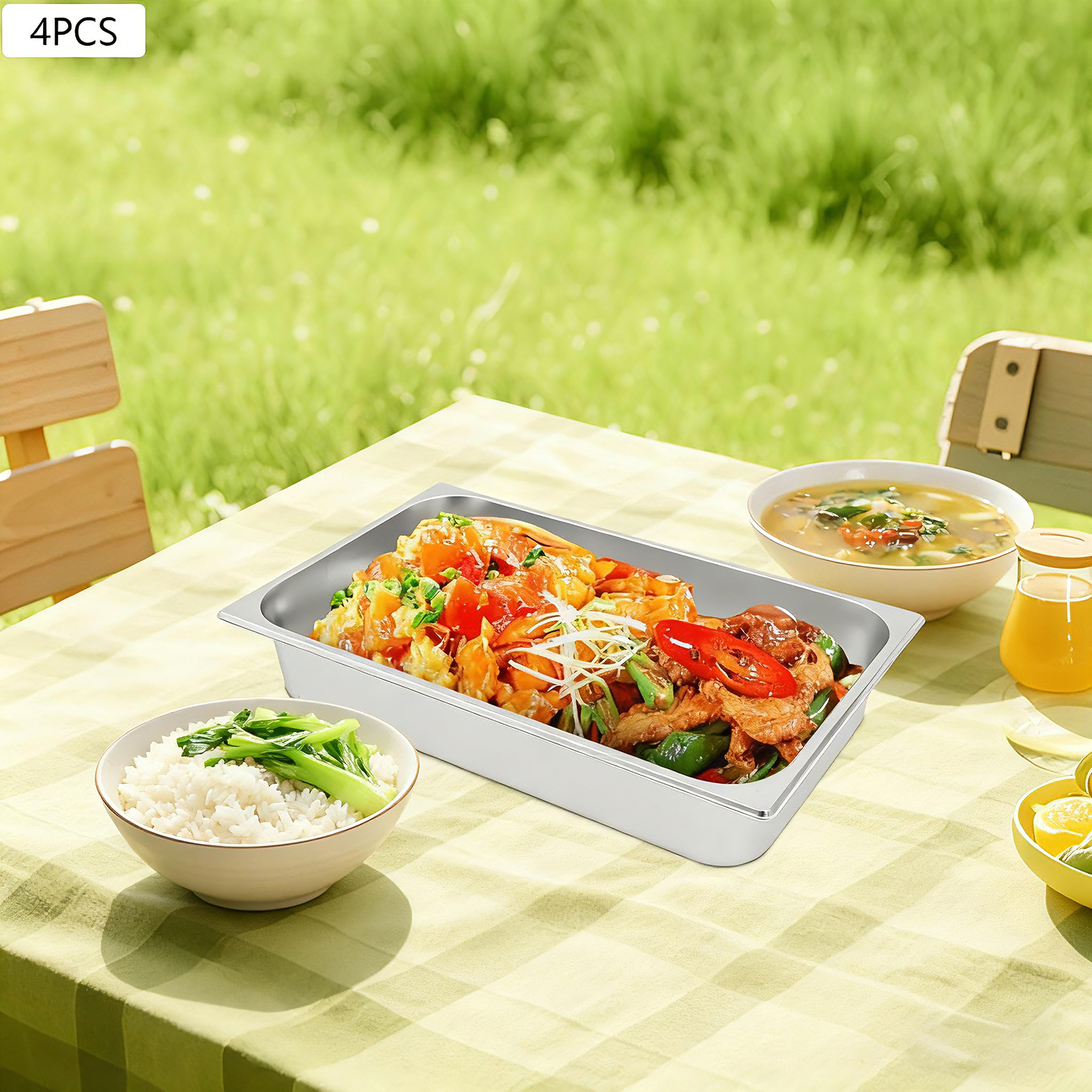 4Pcs Stainless Steel Steam Tab - Kitchen Baking Pan Storage ulasan dan harga