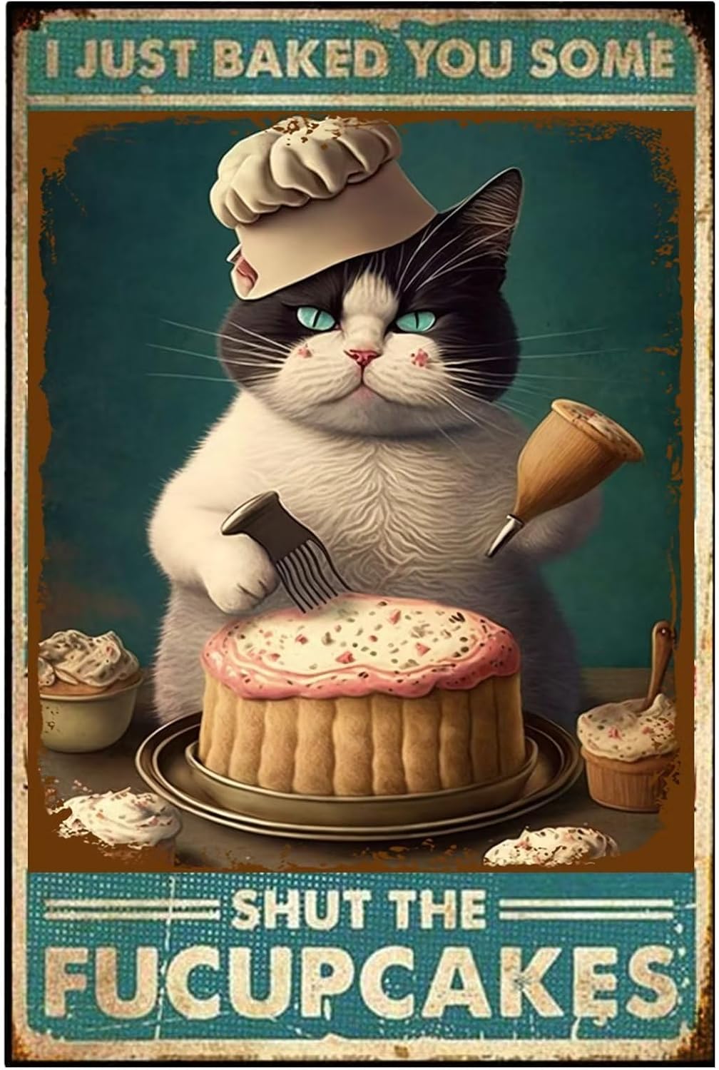 Tin Signs Cat Cake,I Just Bake - Kitchen Baking Cake ulasan dan harga