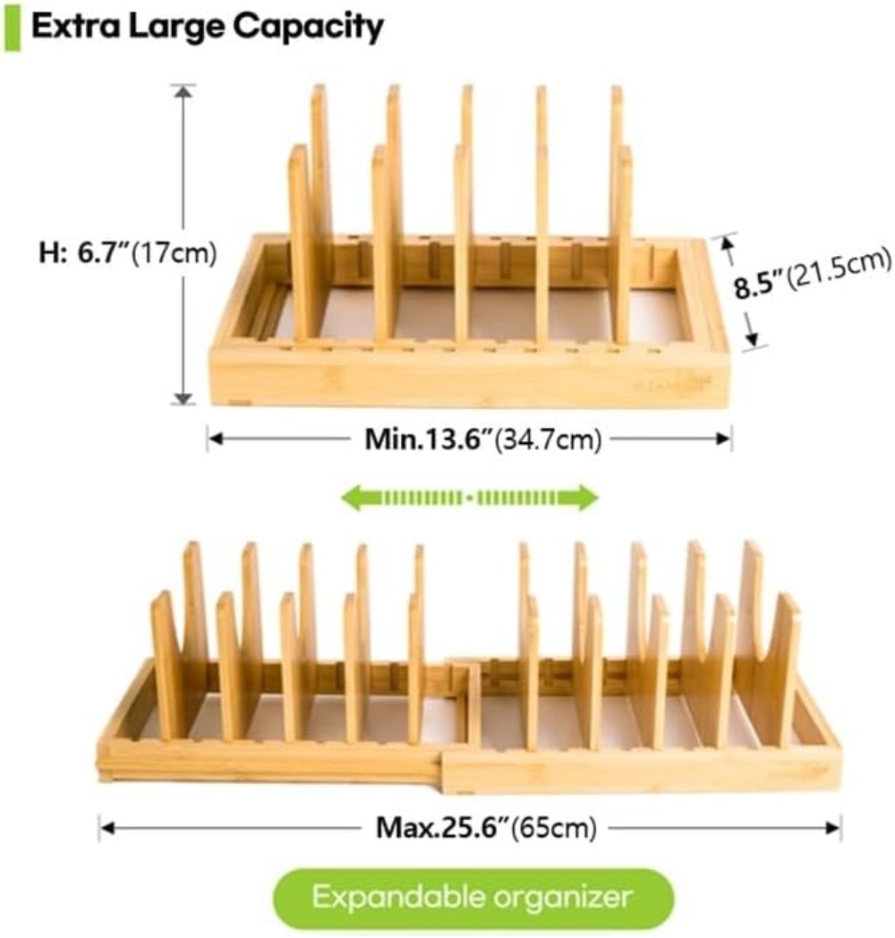 Expandable Bamboo Pots and Pan - Kitchen Baking Pan Storage ulasan dan harga