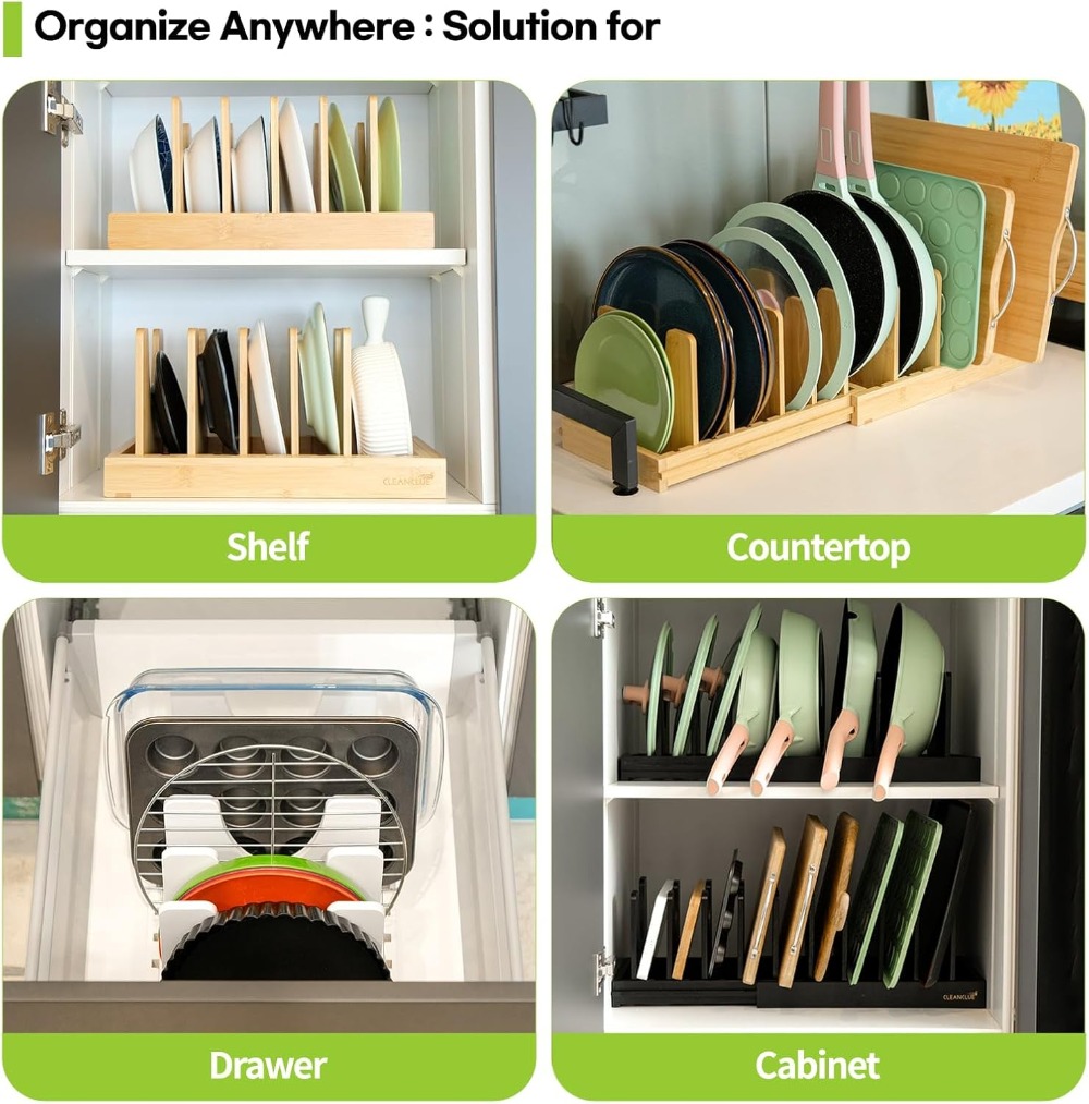 Expandable Bamboo Pots and Pan - Kitchen Baking Pan Storage ulasan dan harga